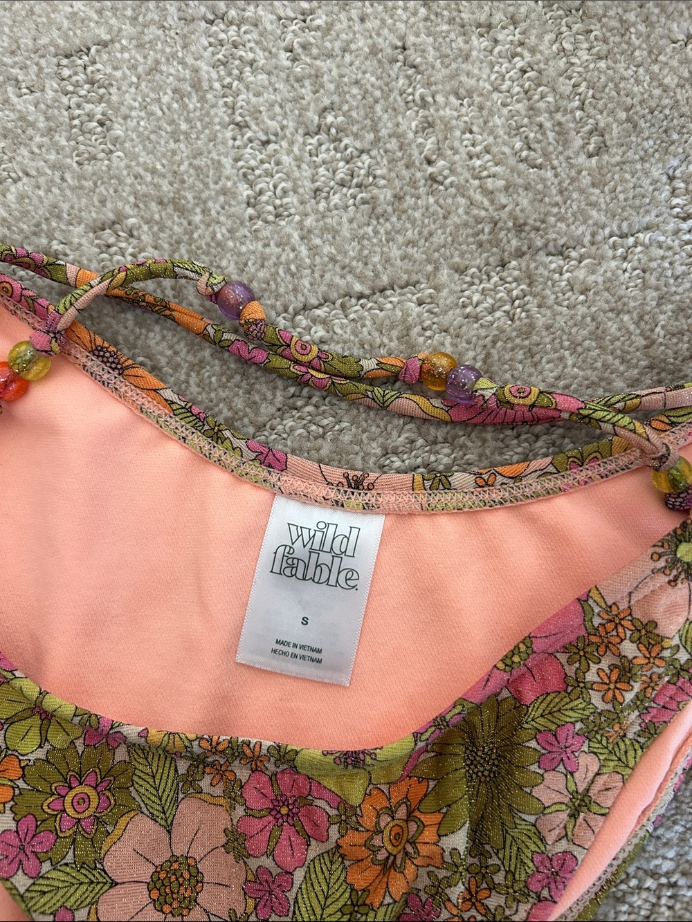 wild fable retro Floral Triangle Bikini Top in Pink, Green & Orange - Picture 2 of 5